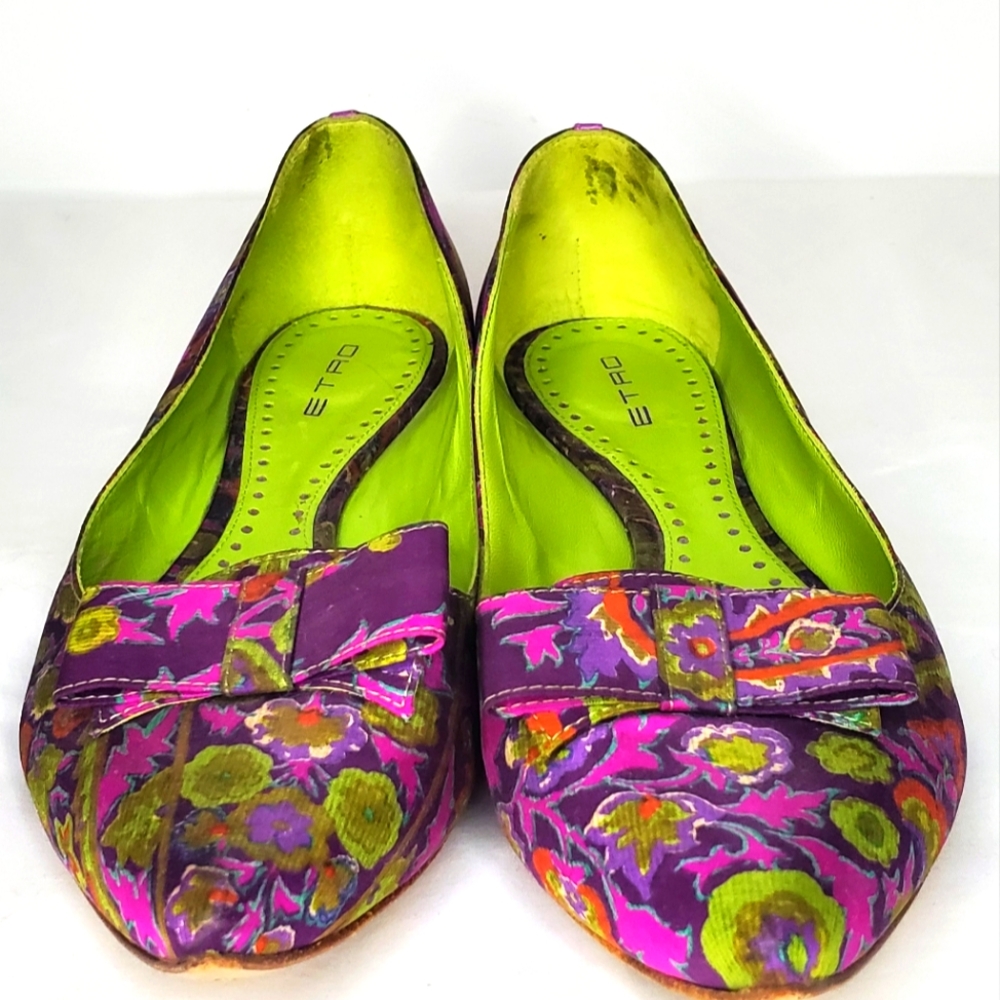 ETRO-size39 1/2-flat shoes-Leather/fabric- Lilac multi paisley print-bow accent - Picture 6 of 8